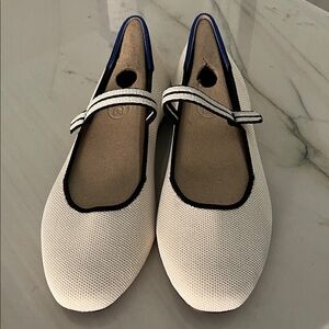 White “The Square Mary Jane” Black Trim Rothy’s
